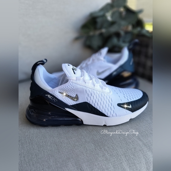 Bling Nikes Air Max 270 Sneakers Shoes with Clear Crystals Womens White Teal - Picture 3 of 9